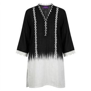Sana Safinaz Black V-Neck Lace Trim Crochet Trim Tunic Women Size M